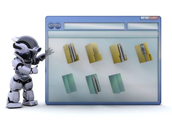 机器人与计算机窗口和文件夹图标 — 图库照片