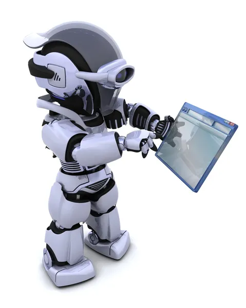 Robota poruszanie się za pomocą komputera okno — Zdjęcie stockowe