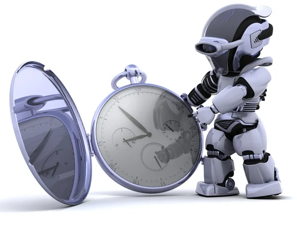 Robô com relógio de bolso clássico — Fotografia de Stock