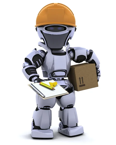 Robot in hardhat with clipboard — Stock Photo, Image