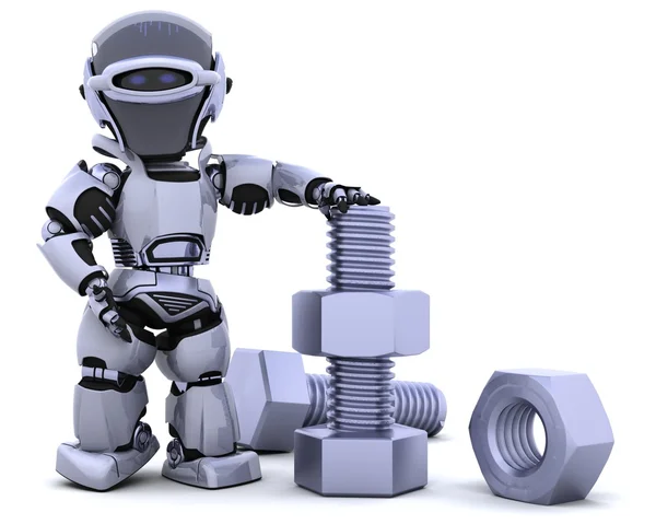Robot with nut and bolt — Stock Photo, Image