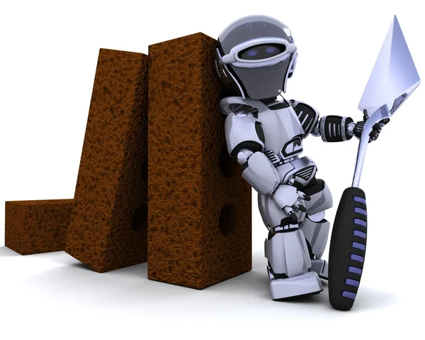 Robot con ladrillos y llana — Foto de Stock