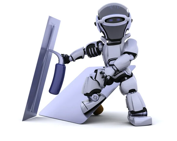 Robot with plastering tools [hawk and trowel] — Stockfoto