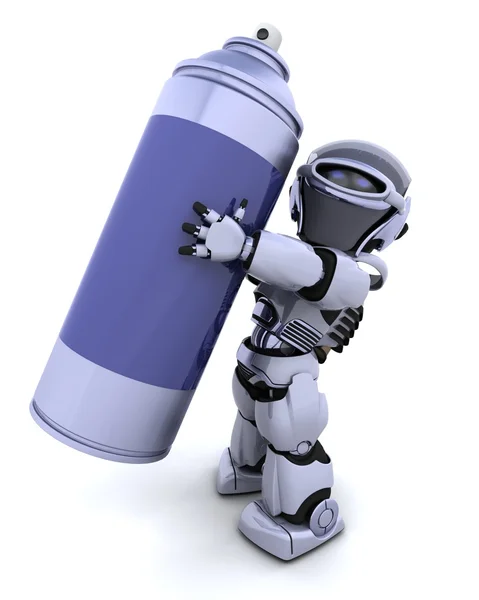 Robot con bomboletta spray — Foto Stock