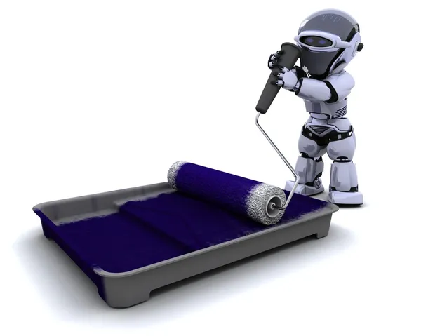 Robot with roller and paint tray — Stock Photo, Image