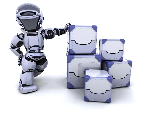 Robot moving shipping boxes — Stock Photo, Image