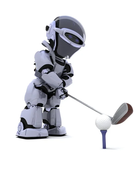 Robot con palo jugando al golf — Foto de Stock