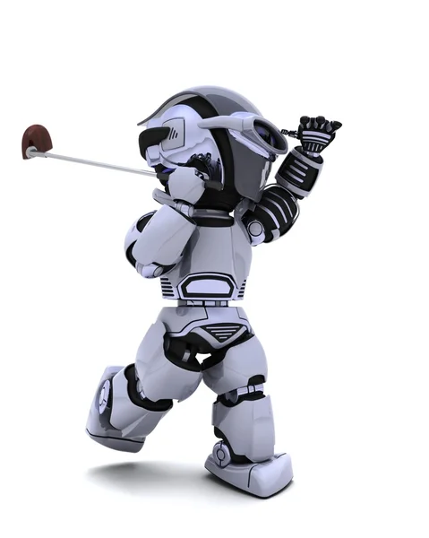 Robot con palo jugando al golf — Foto de Stock