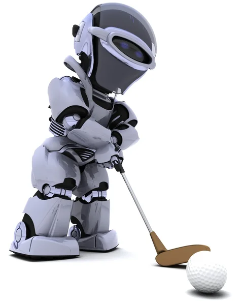 机器人与俱乐部打高尔夫球 — 图库照片