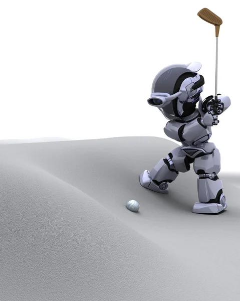 Robô com clube jogando golfe — Fotografia de Stock