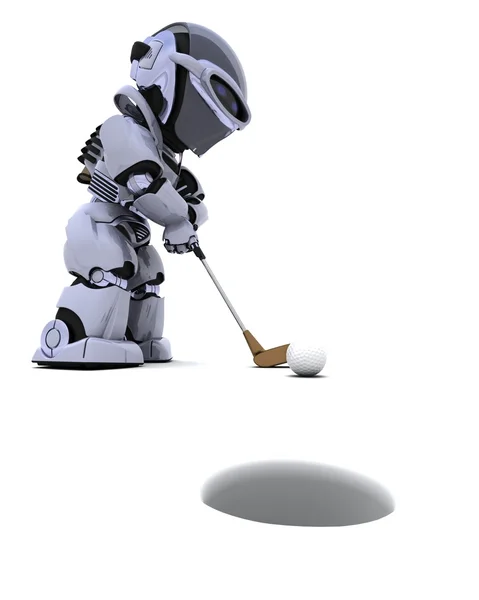 机器人与俱乐部打高尔夫球 — 图库照片