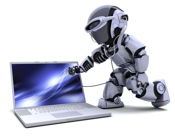 Robô com computador e estetoscópio — Fotografia de Stock