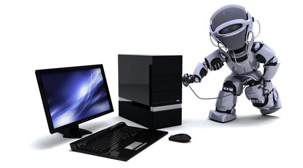 Robô com computador e estetoscópio — Fotografia de Stock