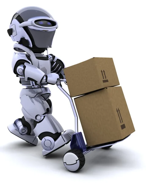 Robot moving shipping boxes — Stock Photo, Image