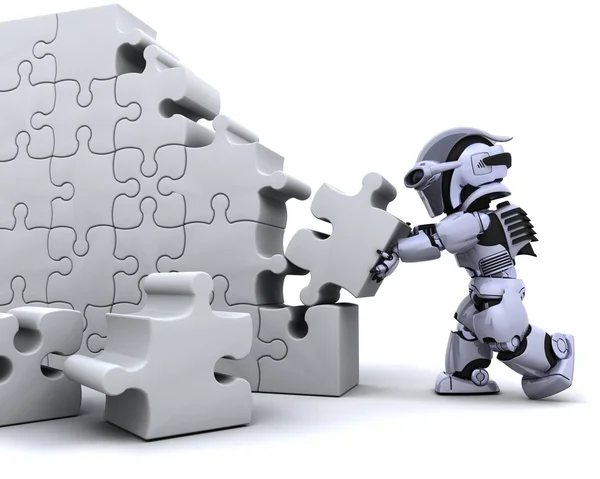 Robot solving jigsaw puzzle — Stock Photo, Image
