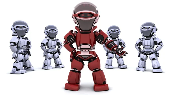 Rød robot leder et team. – stockfoto