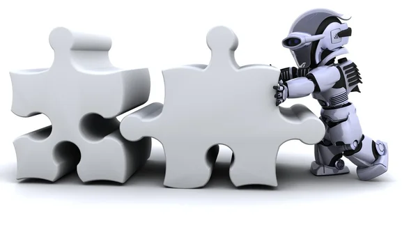 Roboter löst Puzzle — Stockfoto