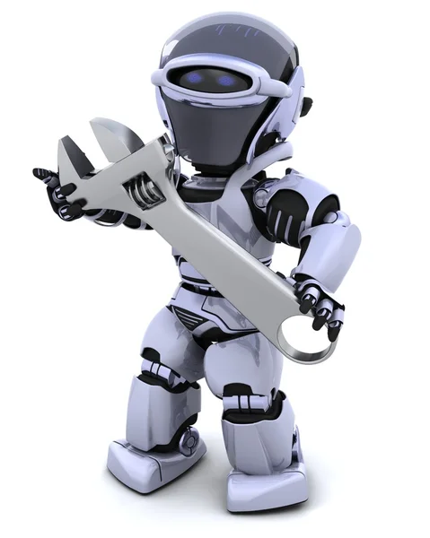 Robot and adjustable wrench — Stock Photo, Image