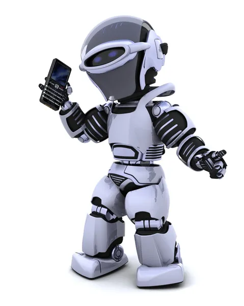 Robot with smart phoine — Stock Photo, Image
