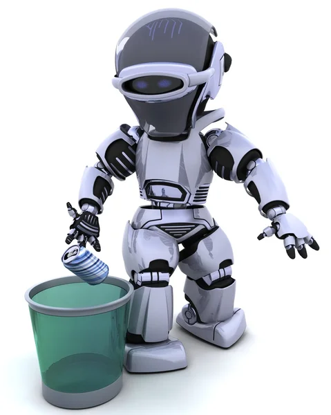 Ρομπότ με δοχείο απορριμμάτων — Φωτογραφία Αρχείου