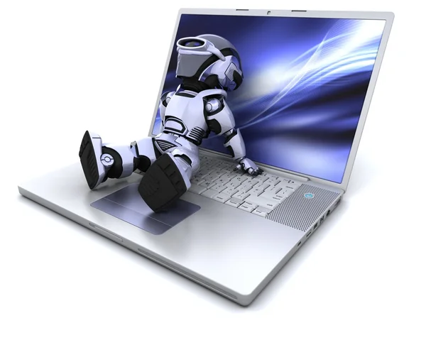 Robot i laptopa — Zdjęcie stockowe