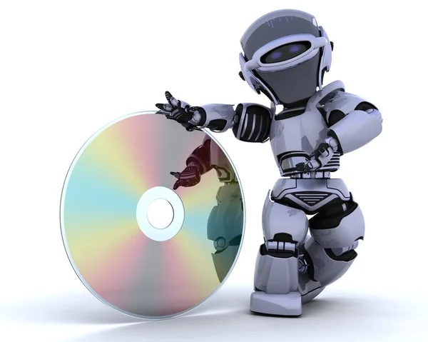Robot with optical media disc — Stock Photo, Image