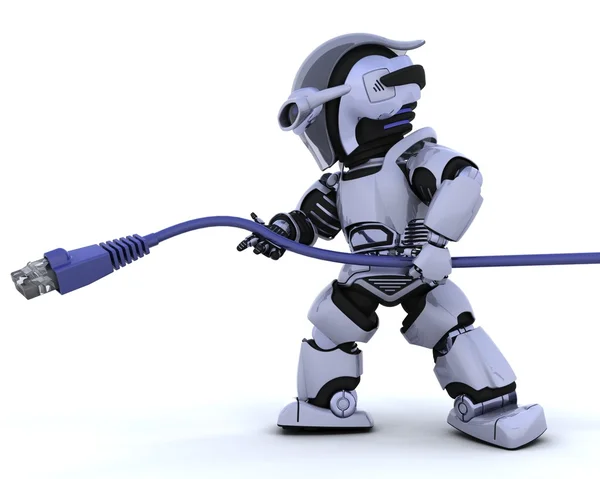 Roboter mit Rj45-Netzwerkkabel — Stockfoto