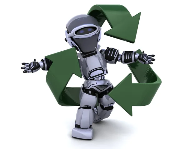 Robot and recycle sign — Stock Photo, Image