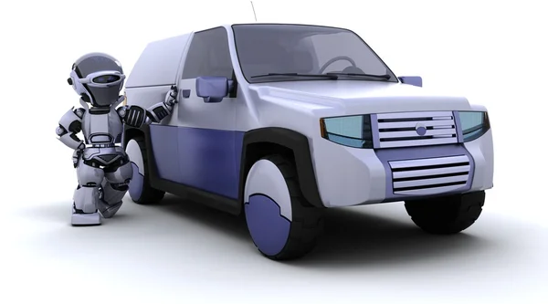 Roboter mit SUV-Konzeptauto — Stockfoto