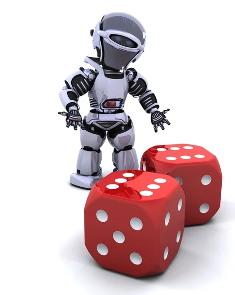 Robot rolling casino dice — Stockfoto