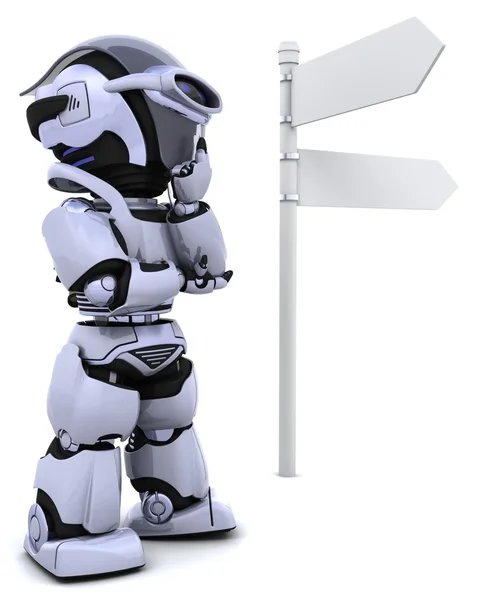 Robot at a signpost — Zdjęcie stockowe