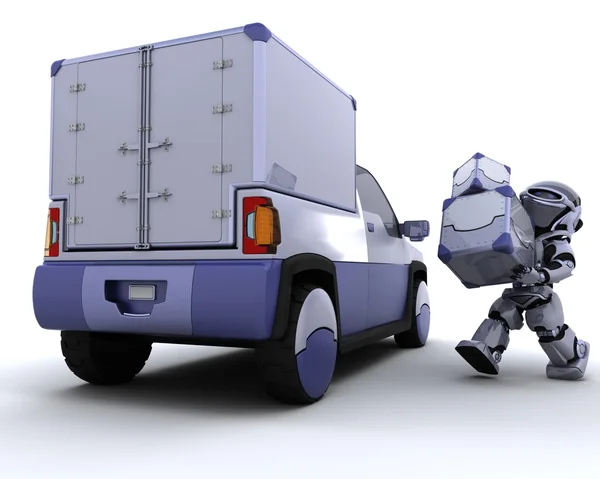 Robot laddar lådor på baksidan av en lastbil — Stockfoto