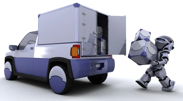 Caixas de carregamento de robôs na parte de trás de um caminhão — Fotografia de Stock