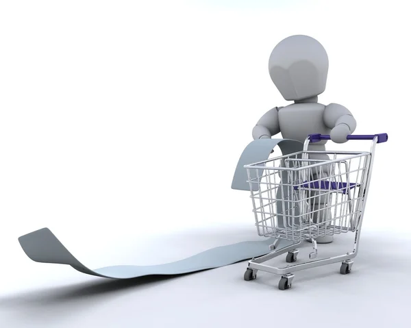 Man with shopping list and cart — Stock Photo, Image