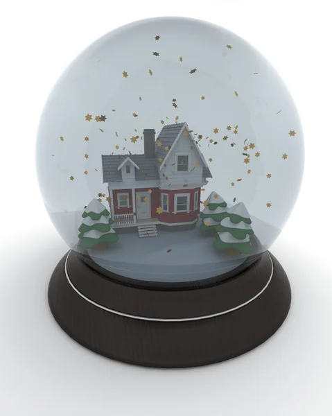 Маленький будинок в зимовому сніжному глобусі — стокове фото