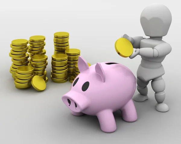 Man brengen geld in piggy bank — Stockfoto