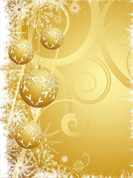Hanging gold Christmas baubles — Stock Photo, Image