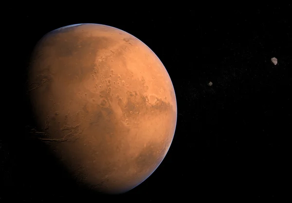 Mars mit Monden - Phobos und Deimos — Stockfoto