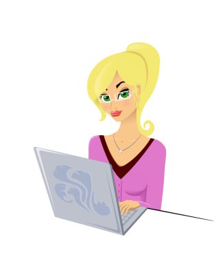 Girl and a laptop clipart