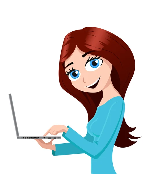 Girl and a laptop — Stock Vector