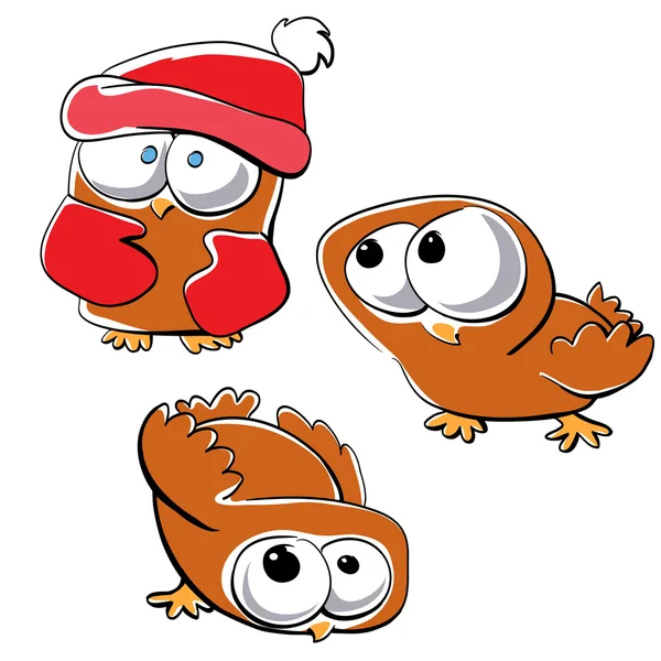 Little funny owl set — Stock Vector