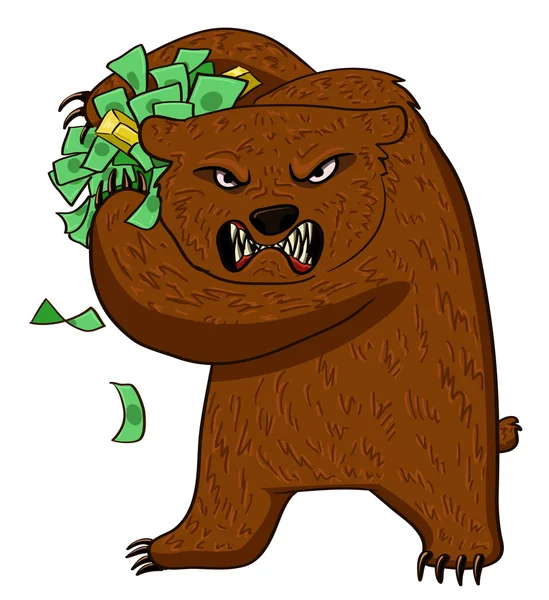 Angry bear with money — Stock Vector