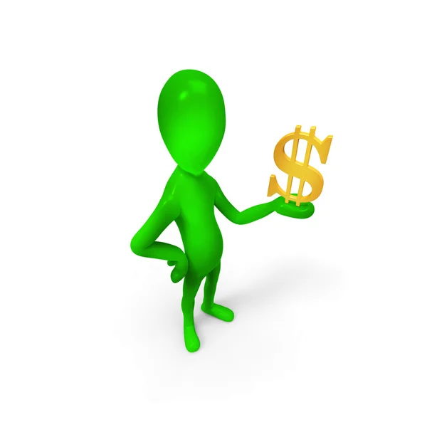 Зеленый человек и доллар — стоковое фото