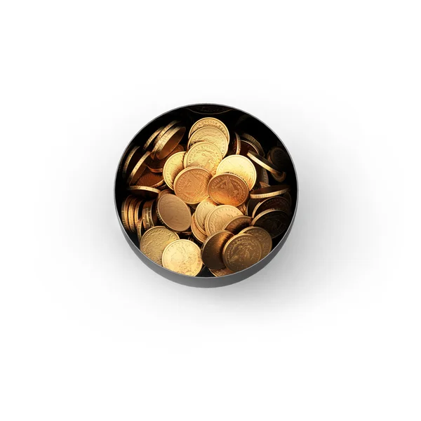 Banco com moedas — Fotografia de Stock