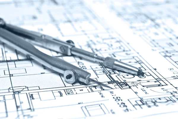 Inżynieria blueprint i narzędzia — Zdjęcie stockowe