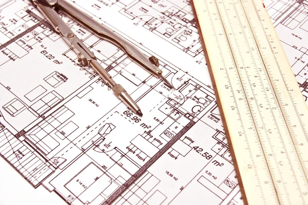 Inżynieria blueprint i narzędzia — Zdjęcie stockowe