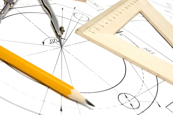 stock image Engineering blueprint and tools