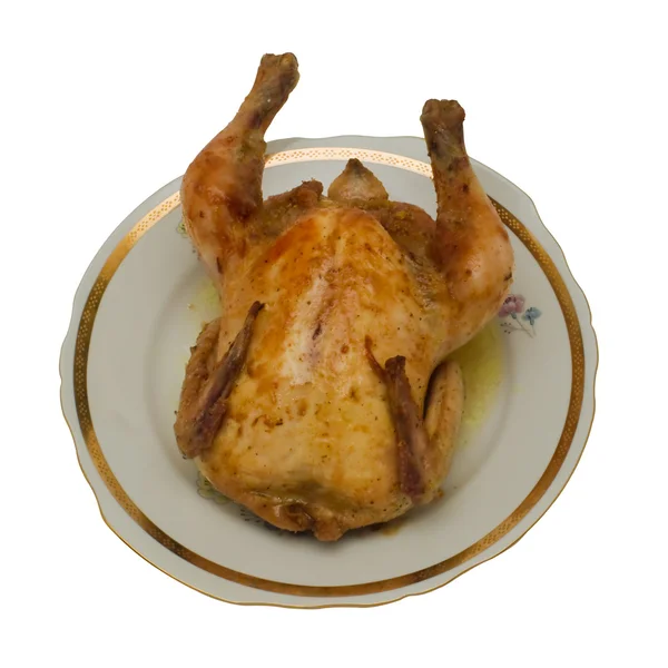 Roast Chicken Lies Platte Isolate — Stock Photo, Image
