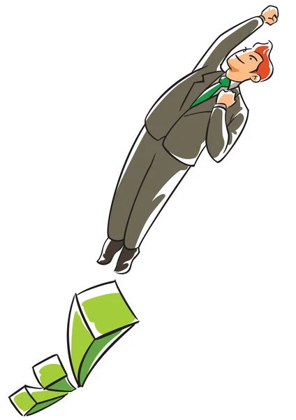 Confidence executive flying from a raising bar chart — Stock Photo, Image