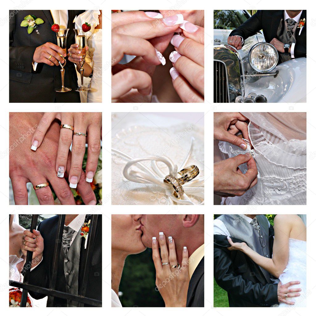 Collage of nine wedding images.
